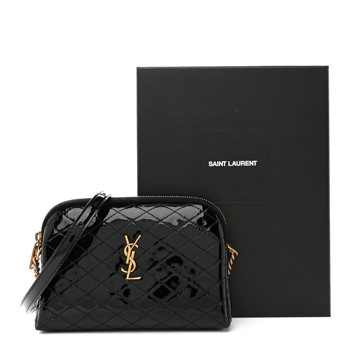 Patent Quilted Gaby Zipped Pouch Black