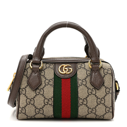 Gucci GG Supreme Monogram Textured Dollar Calfskin Web Super Mini Ophidia Top Handle Bowler Bag Beige Ebony New Acero 1 of 15