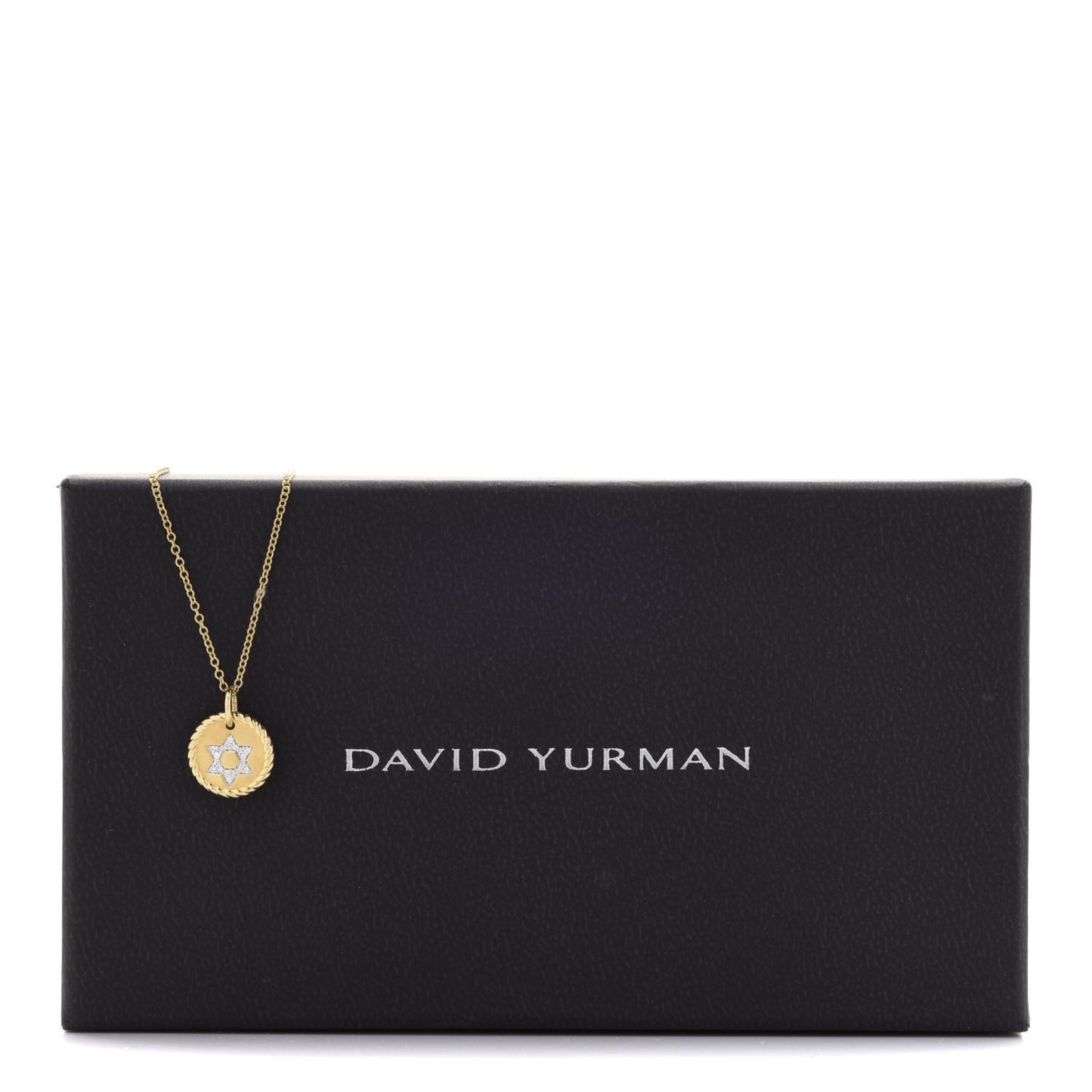 18K Yellow Gold Diamond Cable Collectibles Star of David Charm Pendant Necklace
