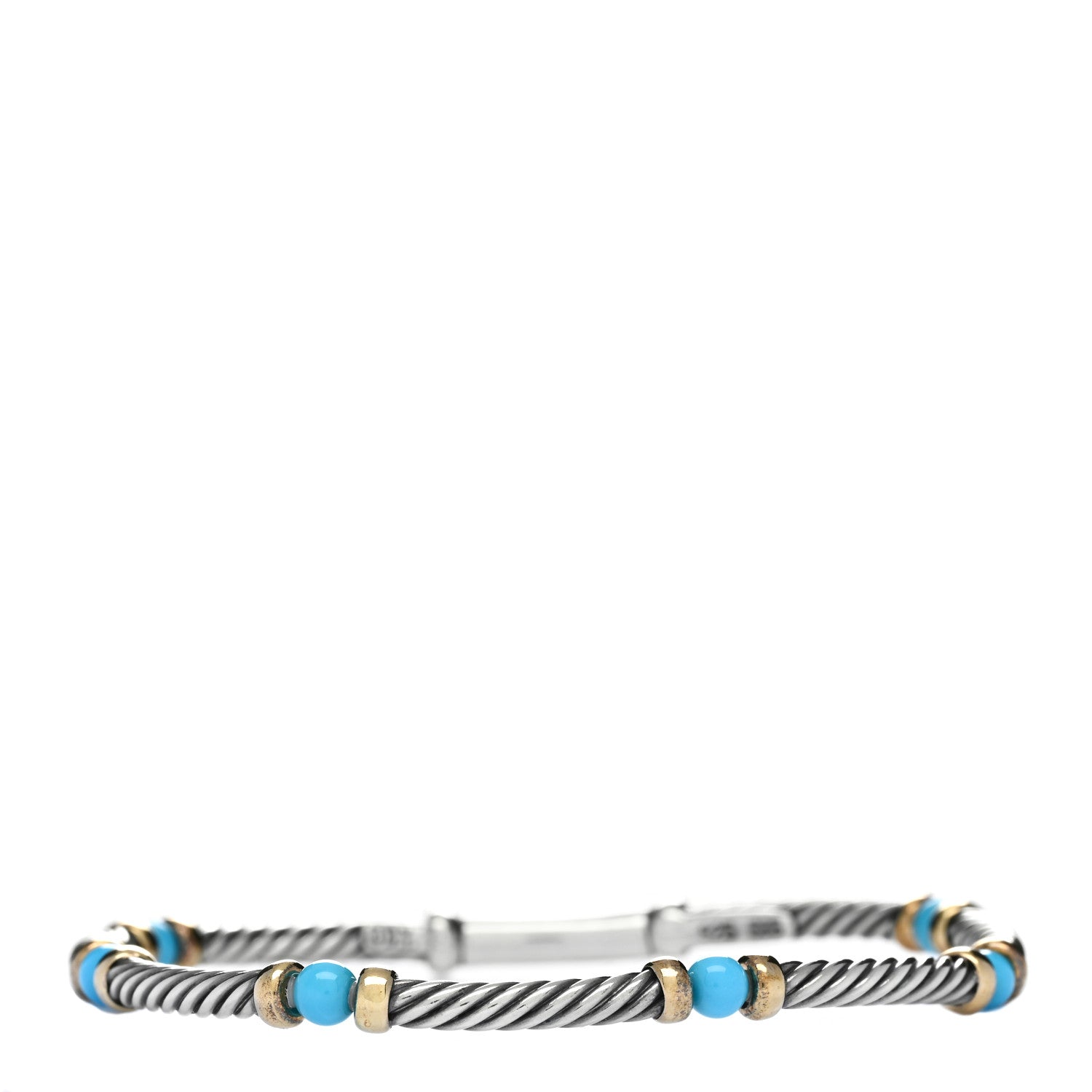 David Yurman Sterling Silver 14K Yellow Gold Turquoise Hampton Bracelet 1 of 3