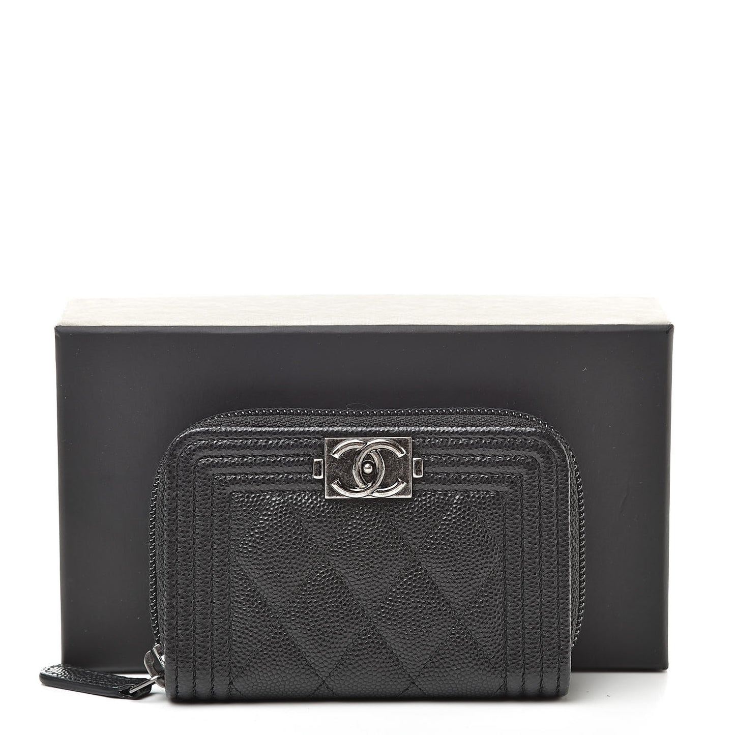 Caviar Quilted Boy Zip Around Coin Purse Wallet Black
