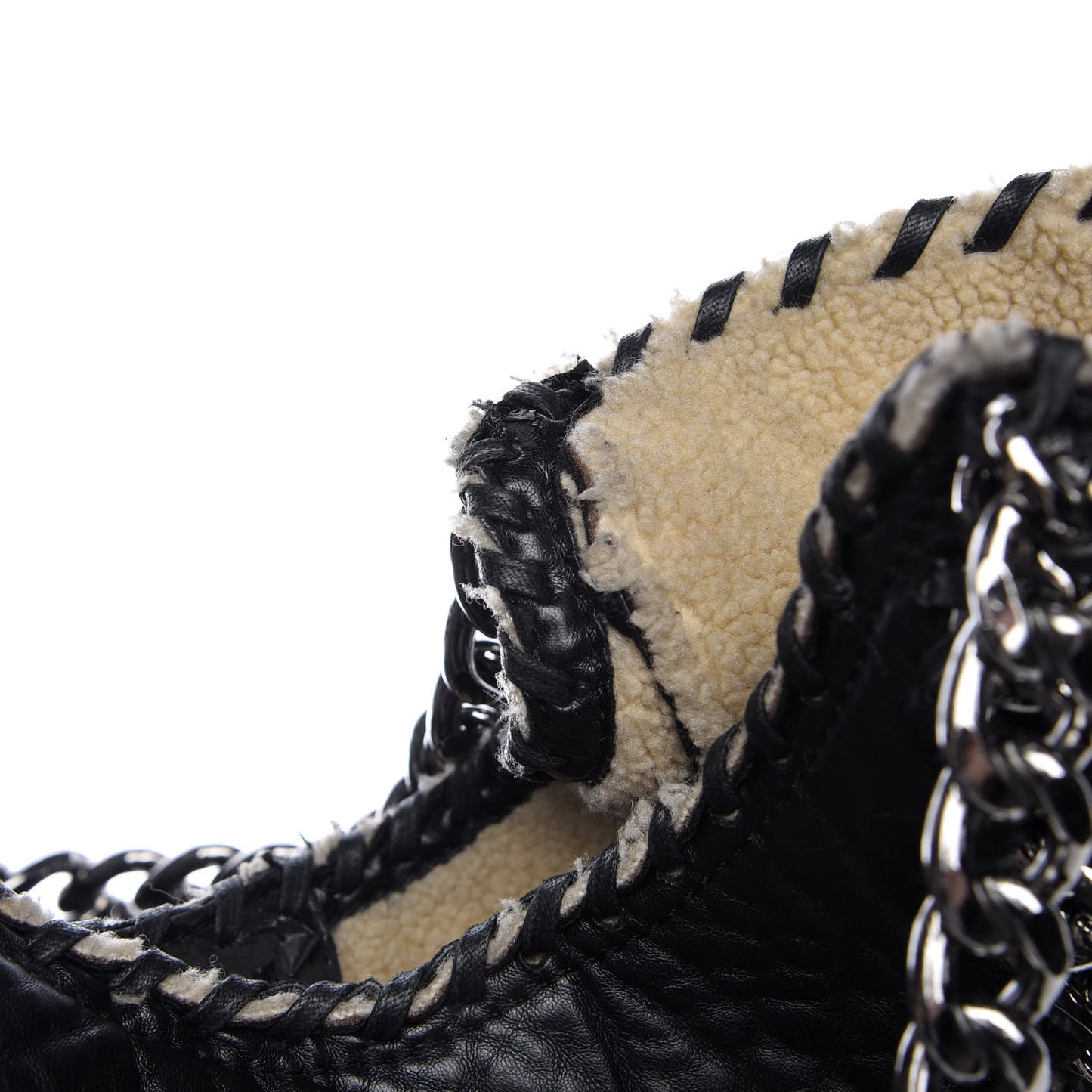 Shaggy Deer Shearling Chain Falabella Tote Black