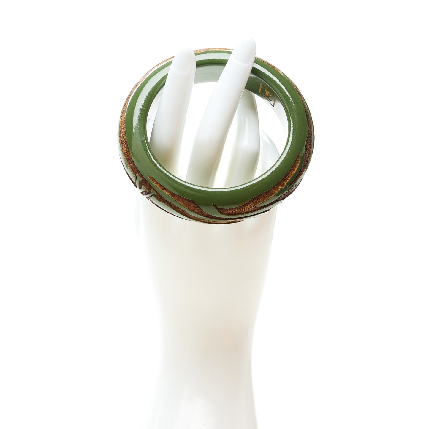 Lacquer Wood Leomonogram Bangle Bracelet Green