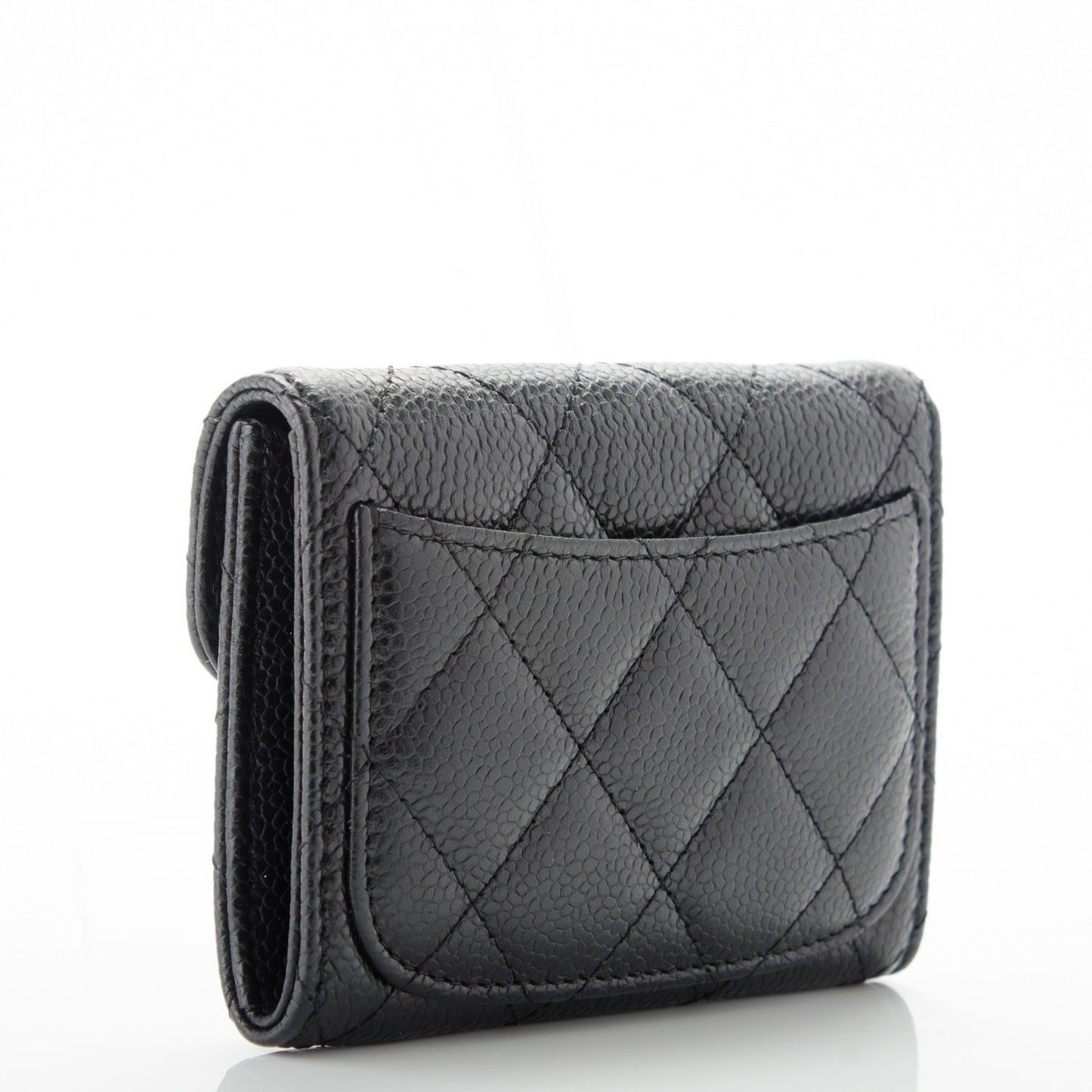 Caviar Quilted Flap Card Holder Wallet Black
