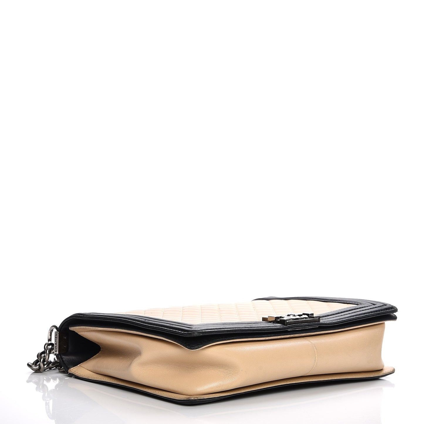 Lambskin Quilted Large Boy Flap Beige Black