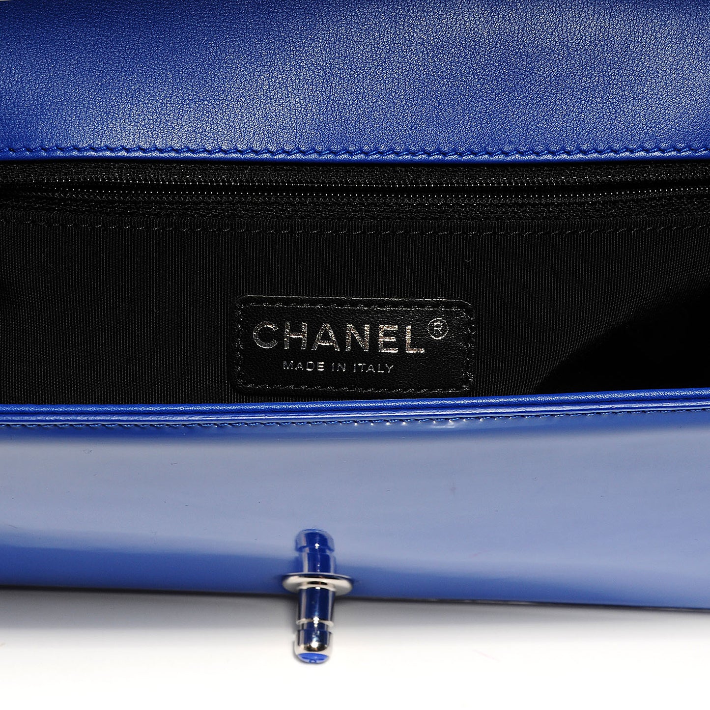 Patent Leather Large Boy Flap Plexiglass Bright Blue