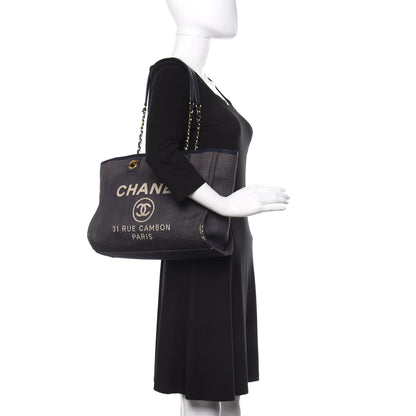 Chanel Canvas Small Deauville Tote Dark Blue 2 of 9