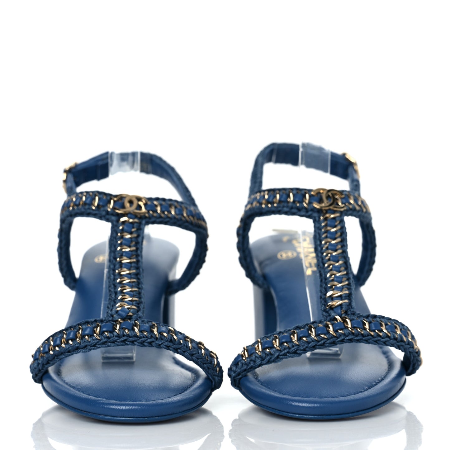 Lambskin CC Chain Braided Sandals 39 Blue