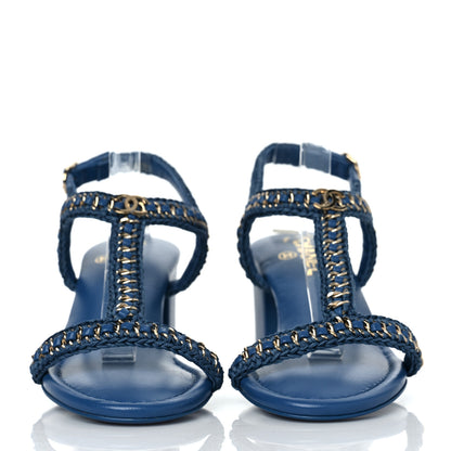 Chanel Lambskin CC Chain Braided Sandals 39 Blue 2 of 8