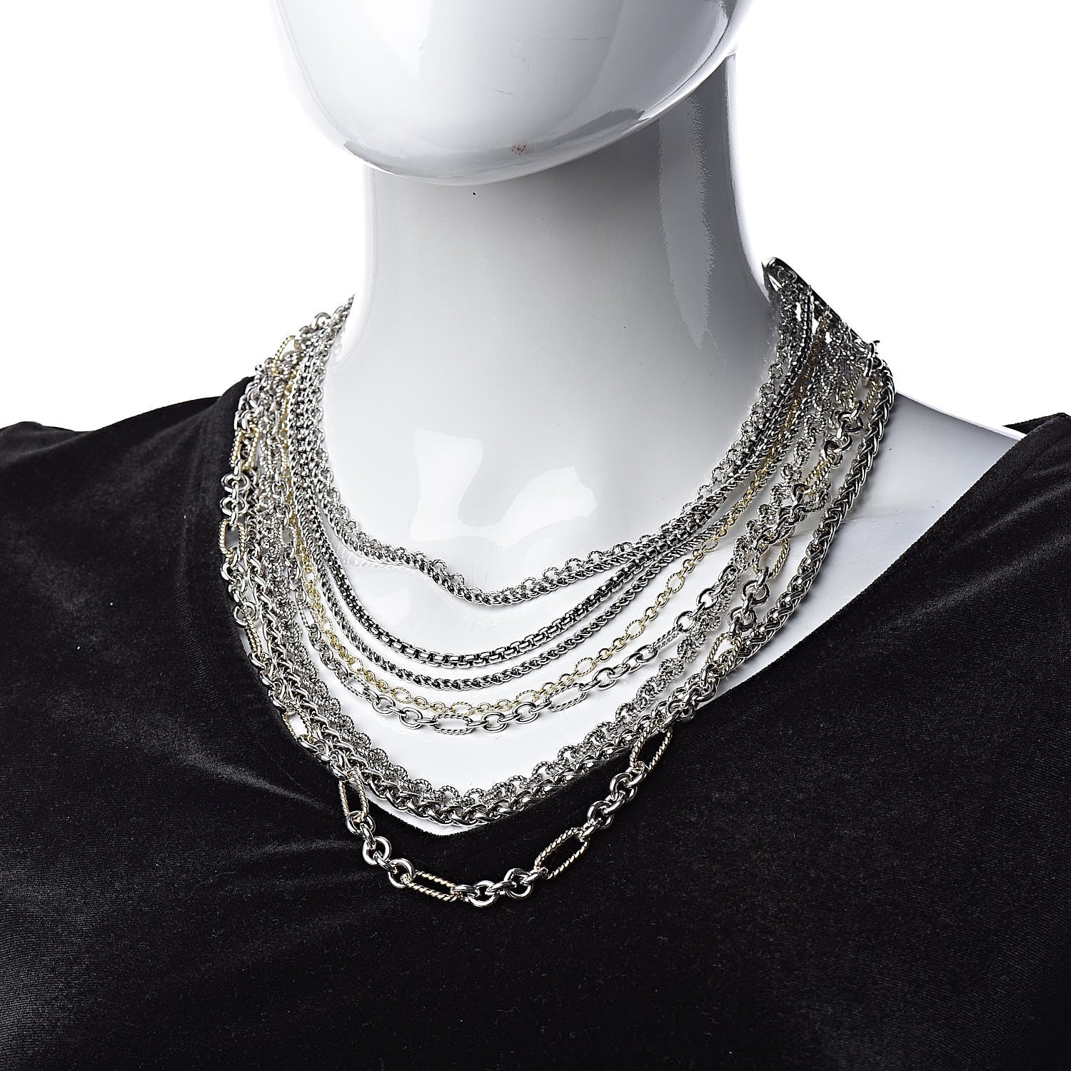 David Yurman Sterling Silver 18K Yellow Gold Multi Chain Necklace 2 of 5