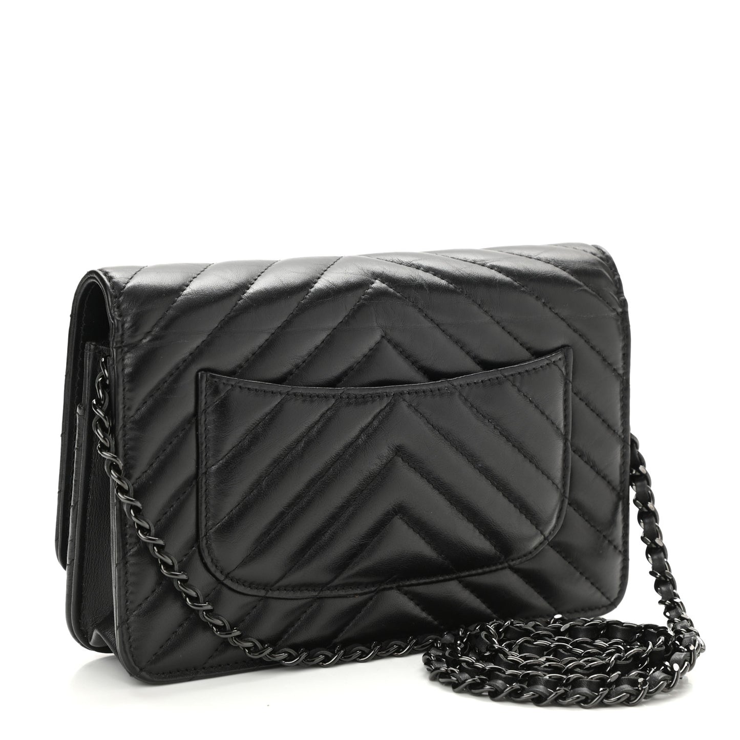 Aged Calfskin Chevron Quilted Reissue Wallet On Chain WOC So Black