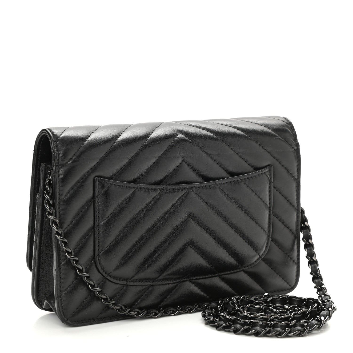 Chanel Aged Calfskin Chevron Quilted Reissue Wallet On Chain WOC So Black 3 of 11