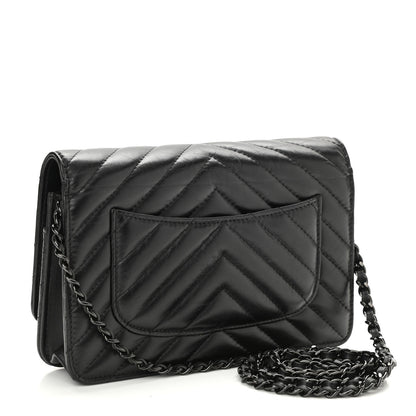 Chanel Aged Calfskin Chevron Quilted Reissue Wallet On Chain WOC So Black 3 of 11