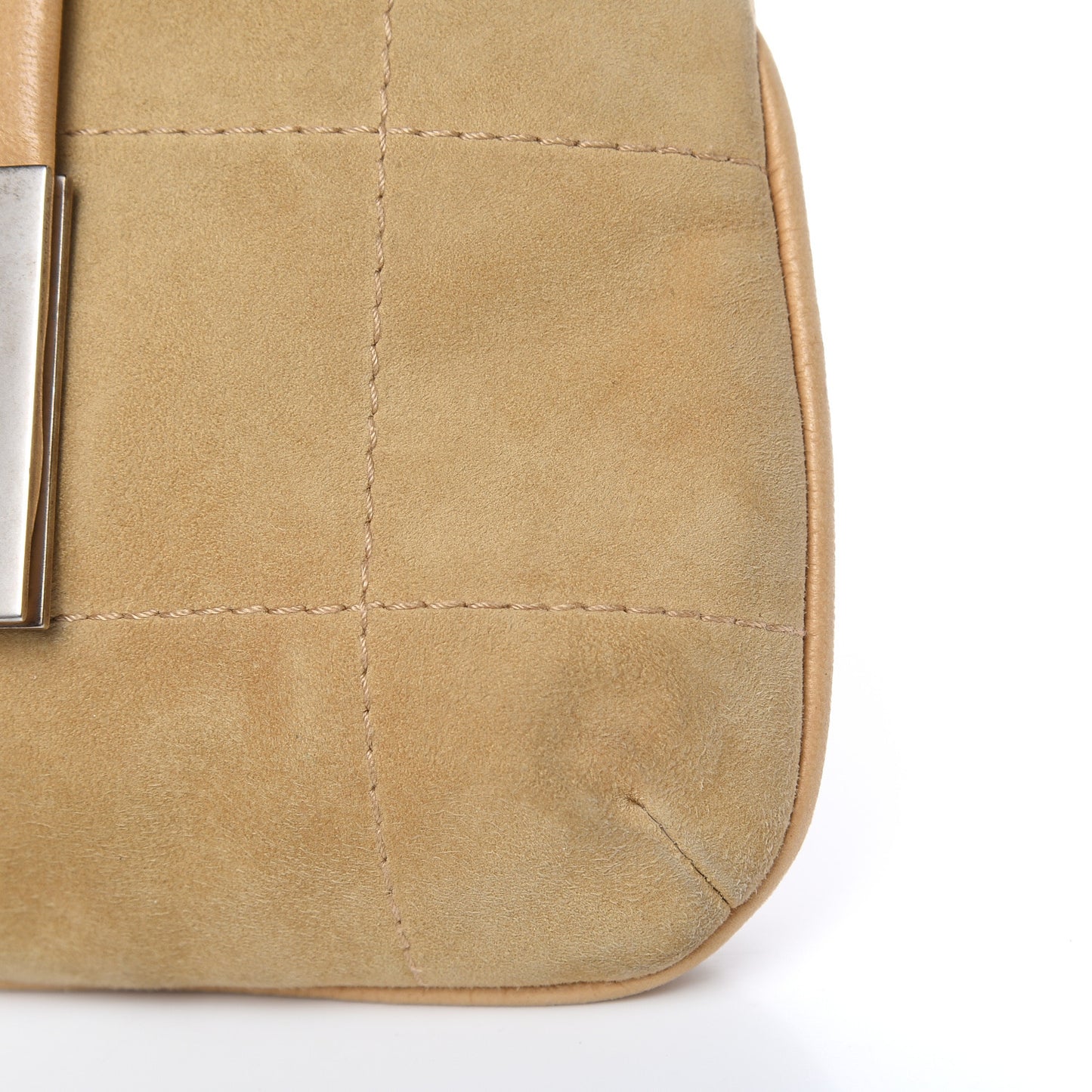 Suede Square Stitched Mademoiselle Shoulder Bag Beige