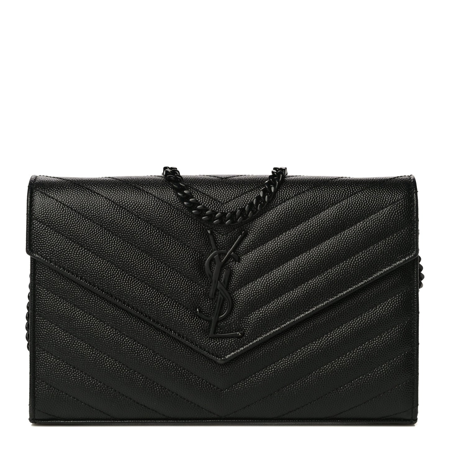 Grain De Poudre Matelasse Chevron Monogram Chain Wallet Black
