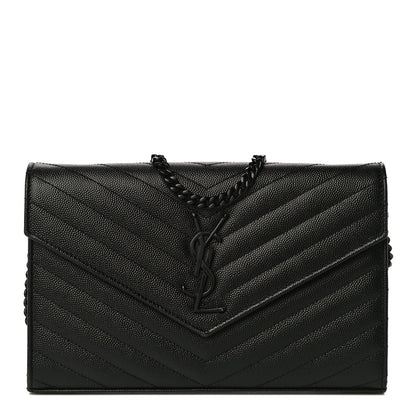 Saint Laurent Grain De Poudre Matelasse Chevron Monogram Chain Wallet Black 1 of 12