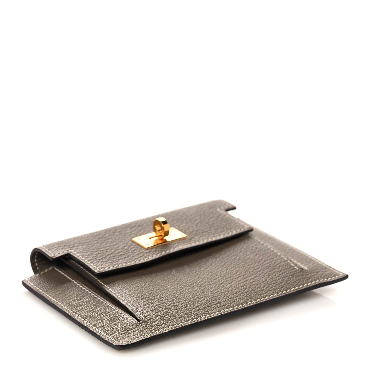 Hermes Chevre Chandra Kelly Pocket Compact Wallet Etoupe 4 of 9