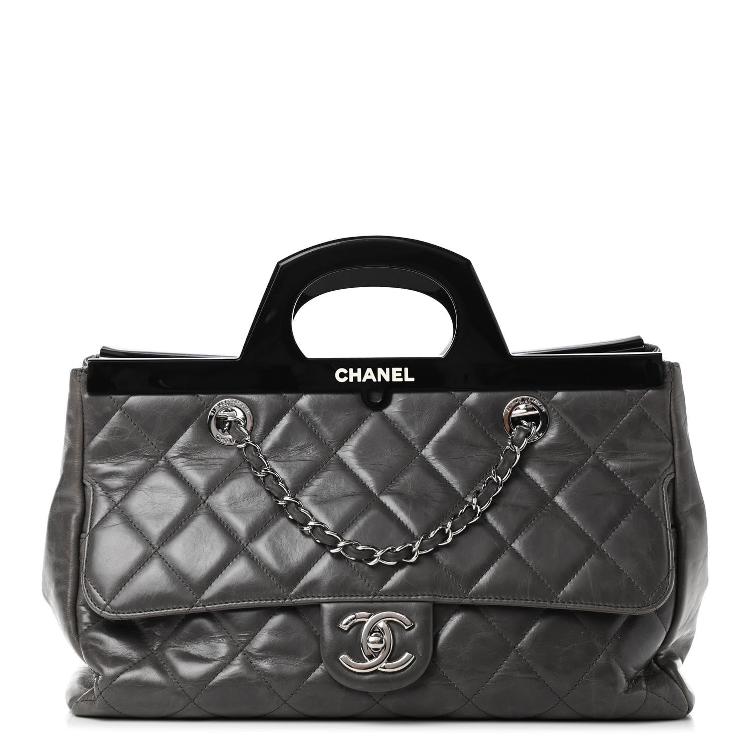 Chanel Glazed Calfskin Quilted Small CC Delivery Tote Grey 1 of 9
