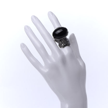 Saint Laurent Glass Cabochon Gunmetal Arty Ovale Ring 6 Black 2 of 6