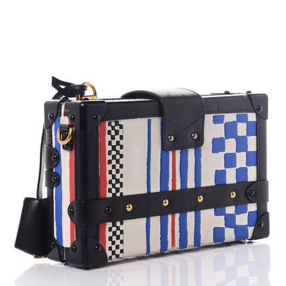 Louis Vuitton Lambskin Grand Prix Petite Malle White Blue 2 of 8