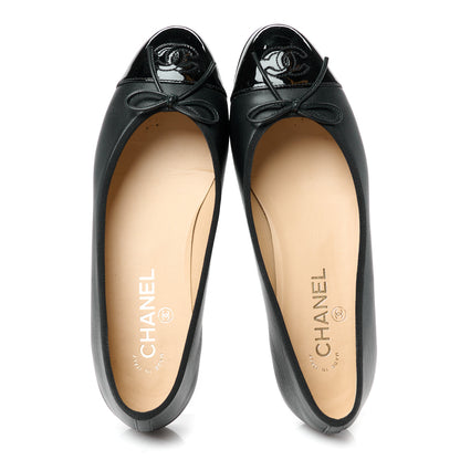 Chanel Lambskin Patent Cap Toe Ballerina Flats 39 Black 2 of 10