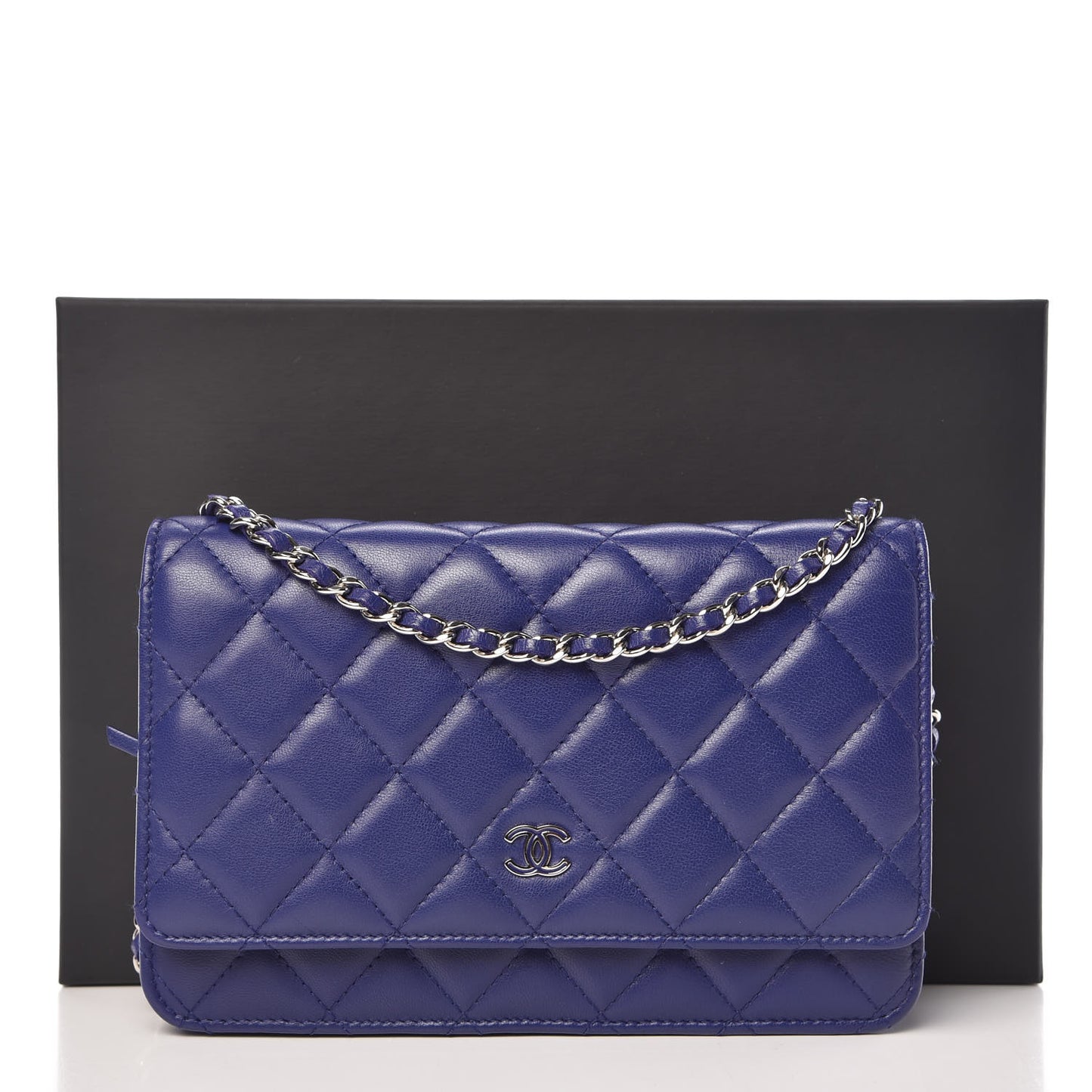 Lambskin Quilted Wallet On Chain WOC Dark Blue