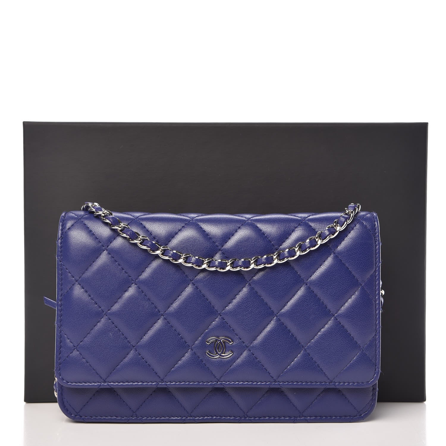 Chanel Lambskin Quilted Wallet On Chain WOC Dark Blue 11 of 11