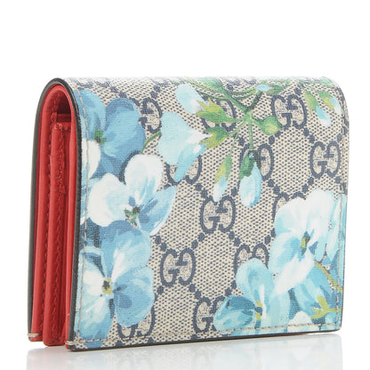 Gucci GG Supreme Monogram Blooms Card Case Beige Blue Navy Hibiscus Red 3 of 9