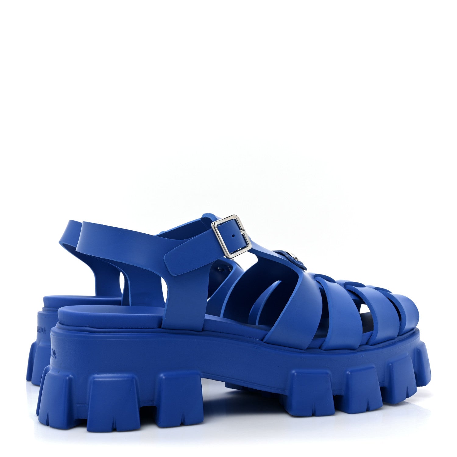 Prada Foam Rubber Metal Triangle Logo Mens Monolith 55mm Cage Sandals 9 Azzurro 4 of 9