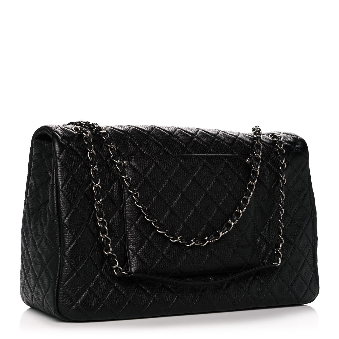 Calfskin Quilted XXL Travel Flap Bag Black