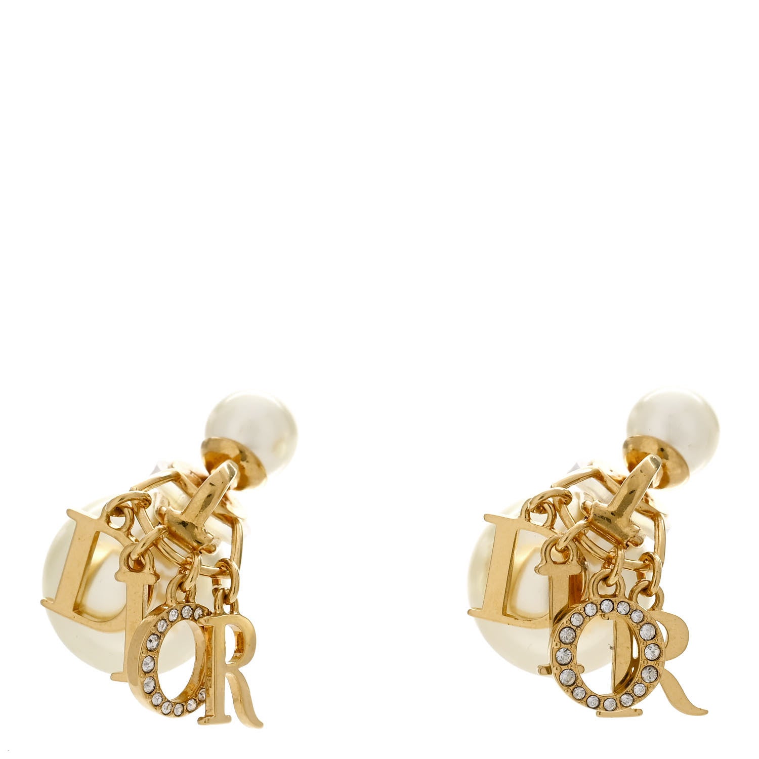 Christian Dior Metal Pearl Crystal Tribales Clip Earrings Gold White 1 of 5