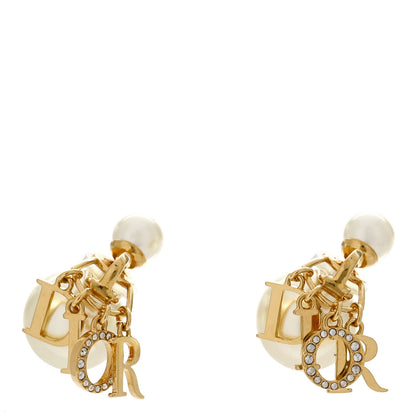 Christian Dior Metal Pearl Crystal Tribales Clip Earrings Gold White 1 of 5