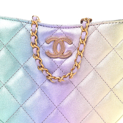 Chanel Gradient Metallic Lambskin Quilted Hobo Bag Pink Purple Green 8 of 11