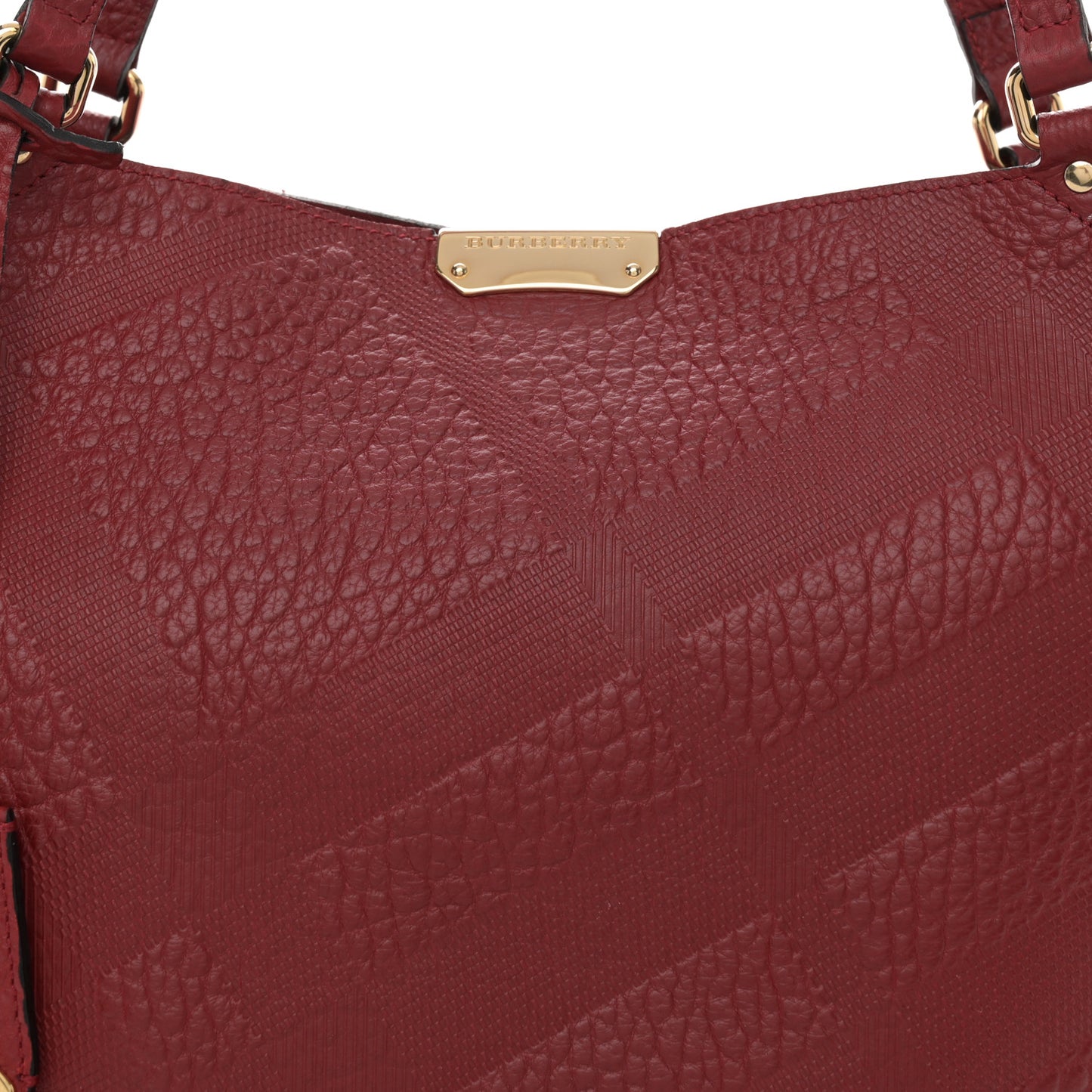 Signature Grain Calfskin Check Embossed Small Canterbury Tote Red