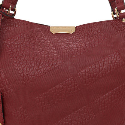 Burberry Signature Grain Calfskin Check Embossed Small Canterbury Tote Red 9 of 14