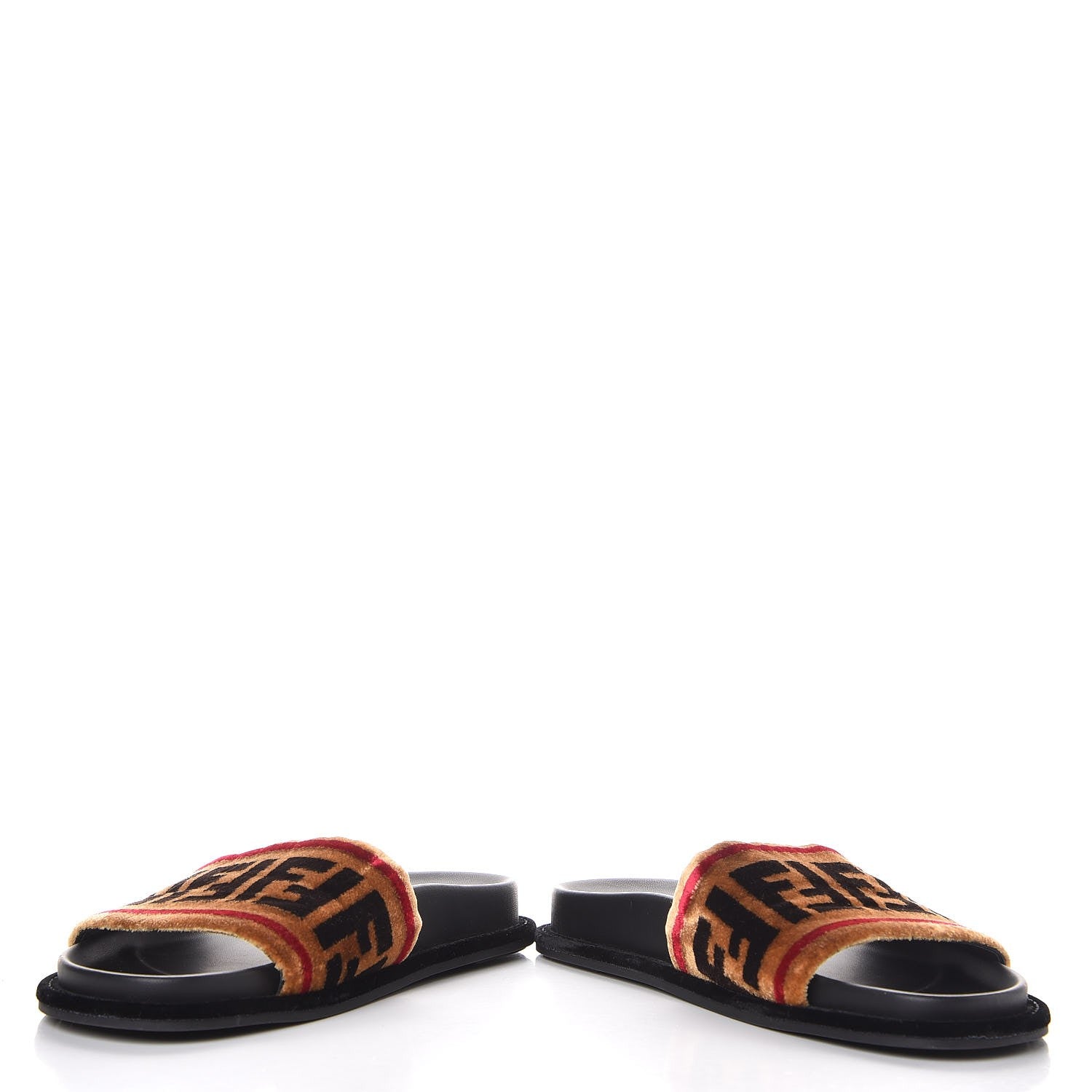 Fendi Velvet FF Slide Sandals 37 Testa di Moro Tobacco Fragola 5 of 10