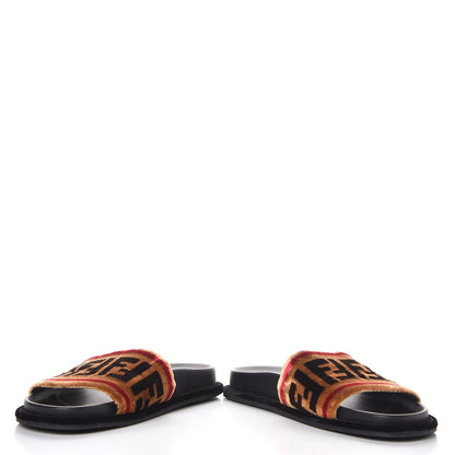 Fendi Velvet FF Slide Sandals 37 Testa di Moro Tobacco Fragola 5 of 10