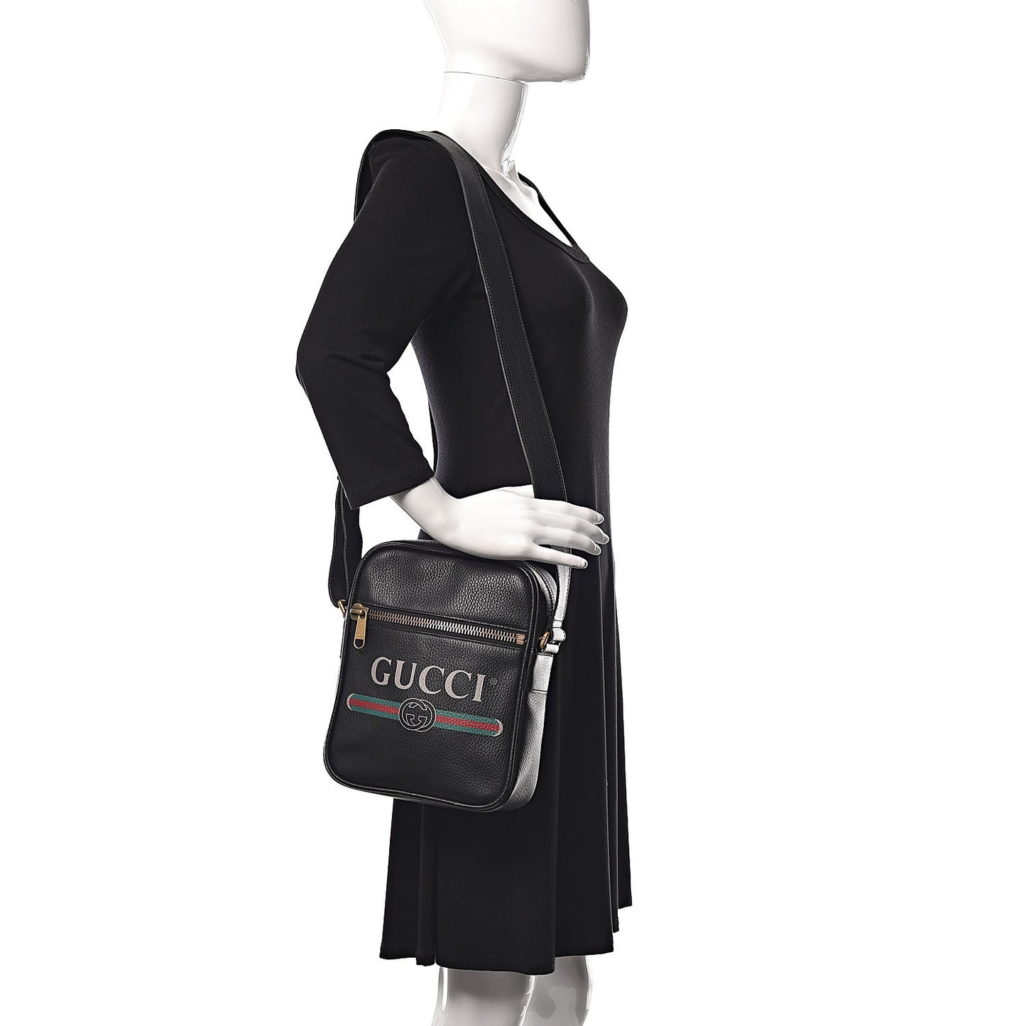 Grained Calfskin Logo Messenger Bag Black