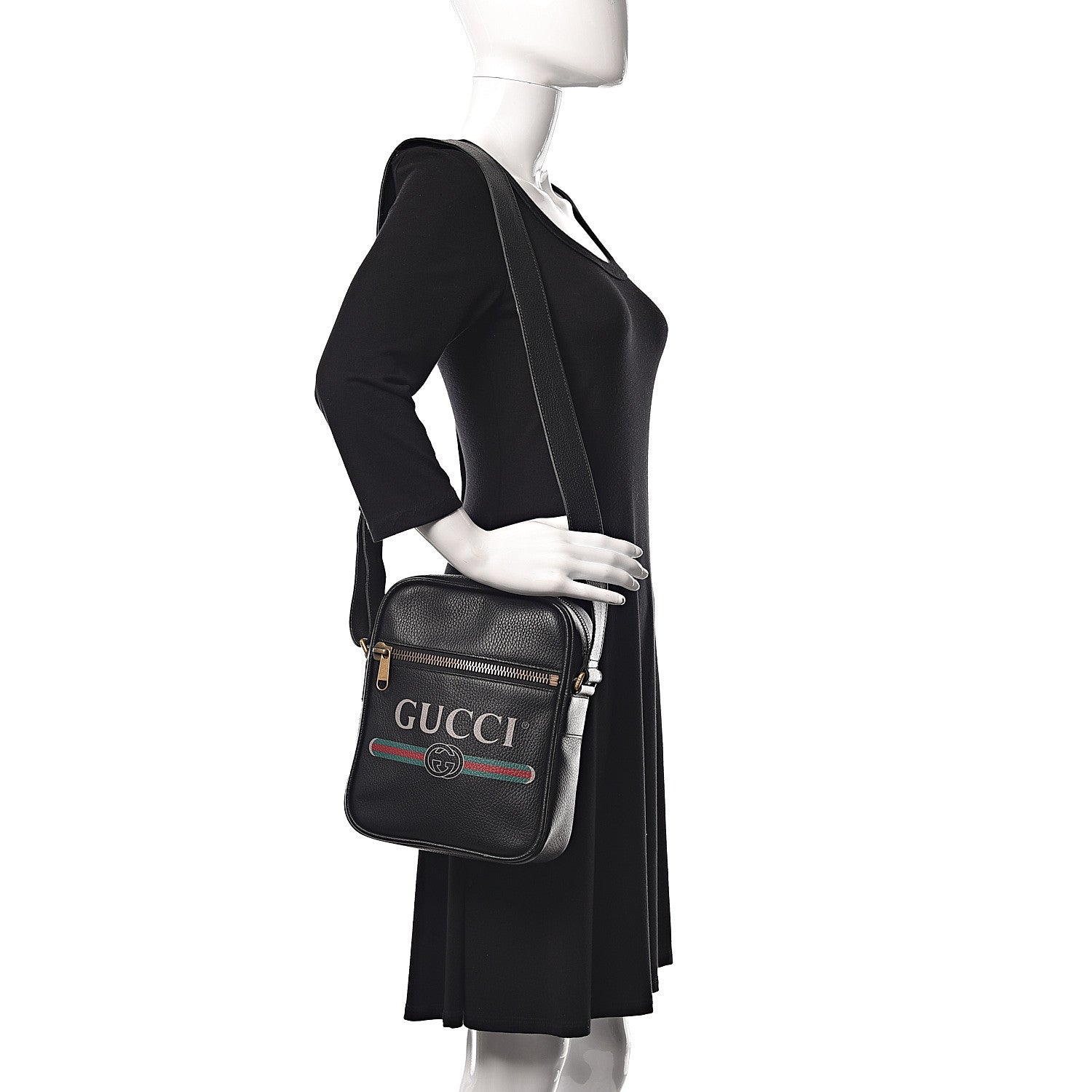 Gucci Grained Calfskin Logo Messenger Bag Black 2 of 12
