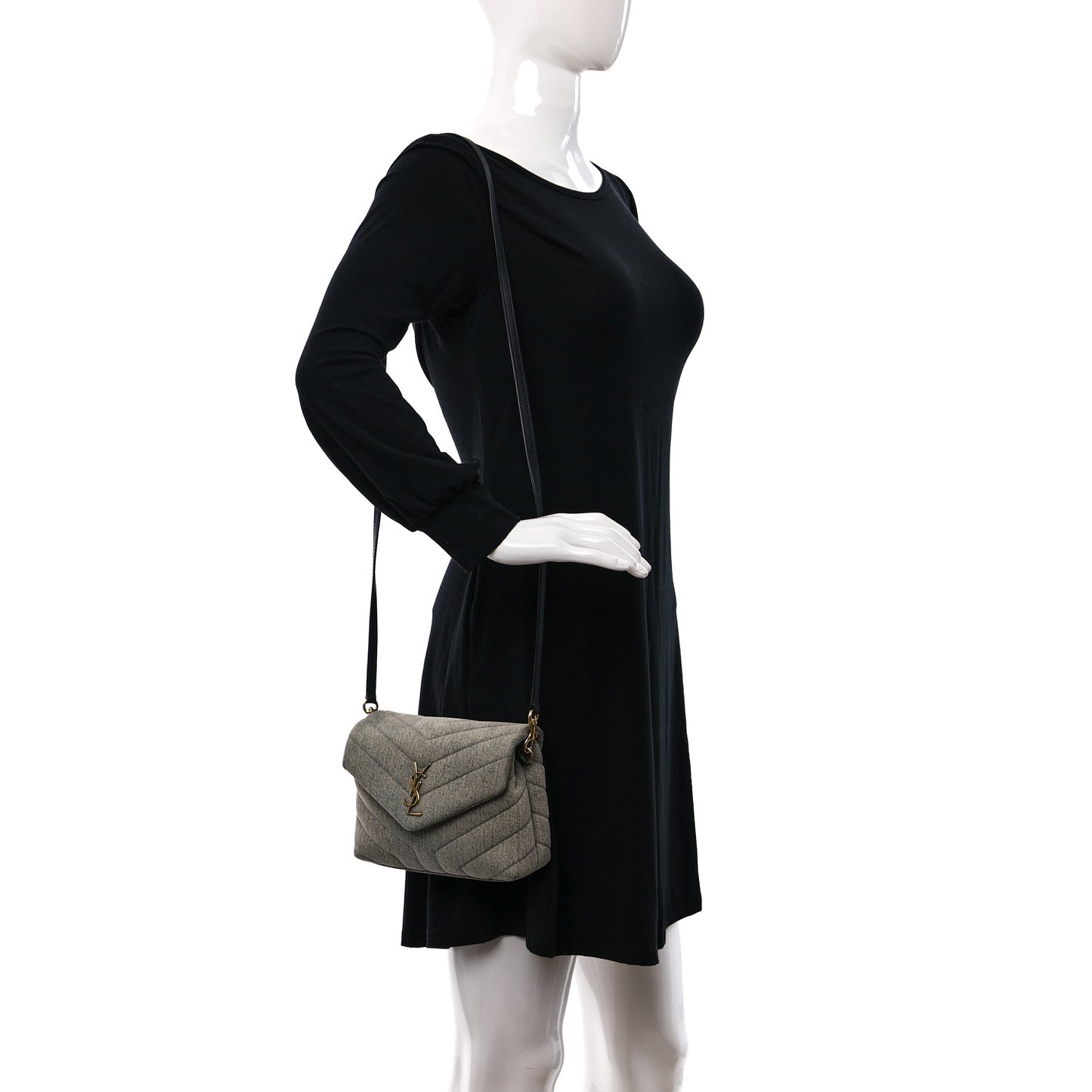 Denim Y Quilted Monogram Toy Loulou Crossbody Bag Grey