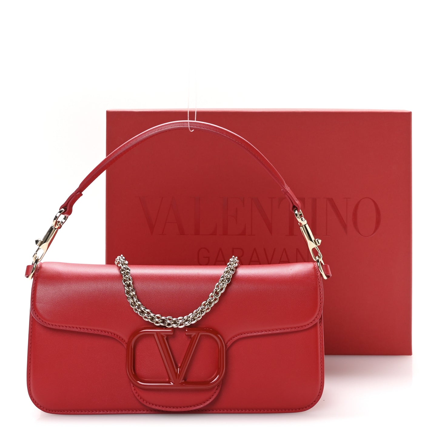 Calfskin Enamel Vlogo Loco Shoulder Bag Rouge Pur
