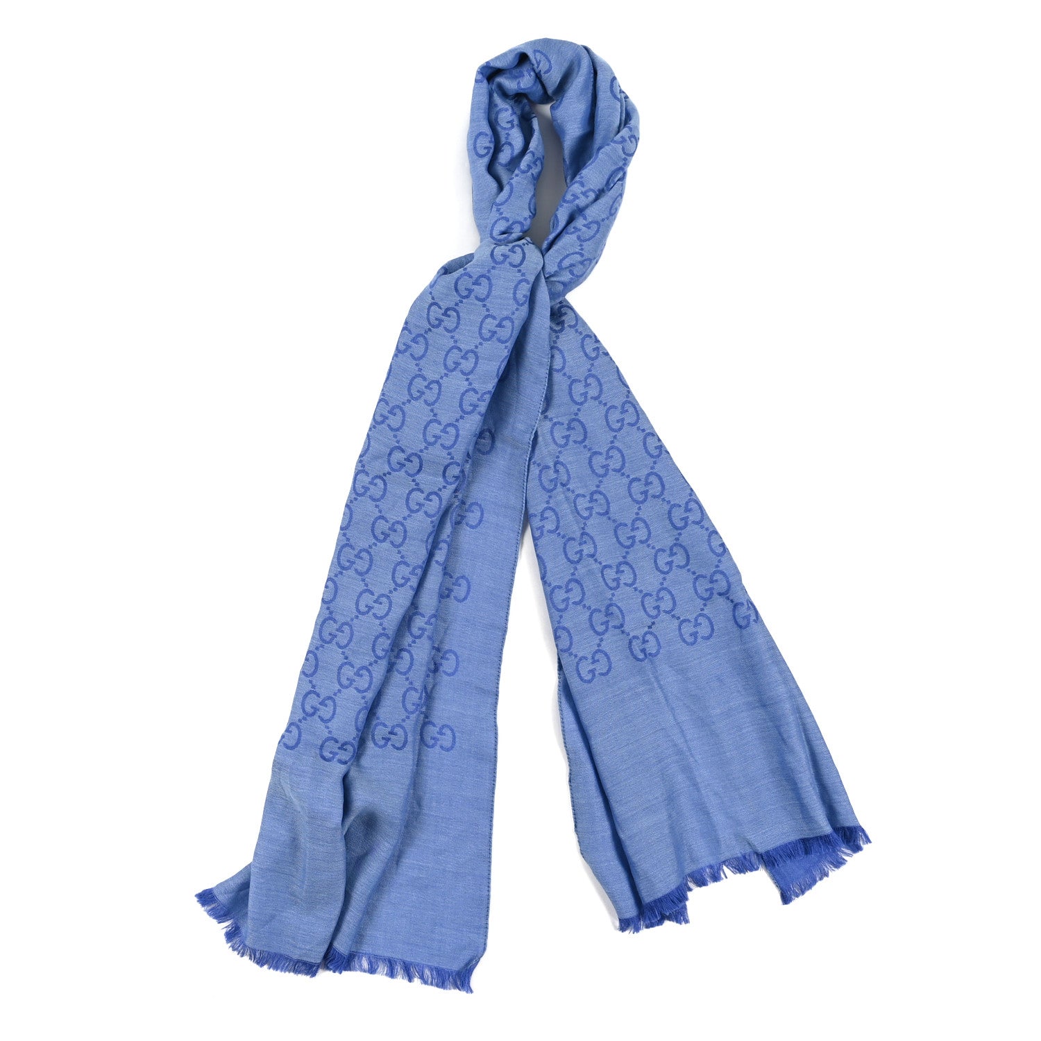 Gucci Wool Silk GG Monogram GGNat Scarf Sky Blue 1 of 4