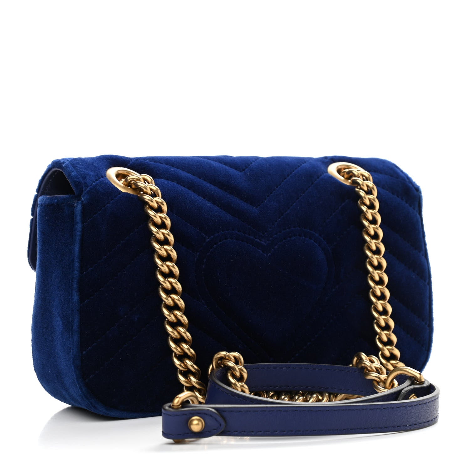 Gucci Velvet Matelasse Mini GG Marmont Shoulder Bag Cobalt Blue 3 of 11