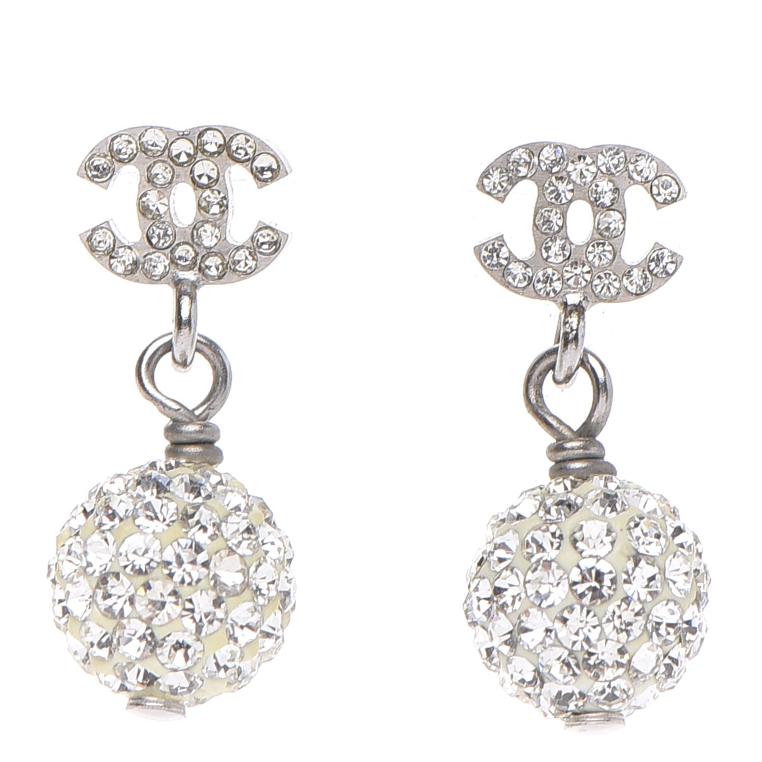 Chanel Crystal CC Drop Earrings Silver 1 of 5