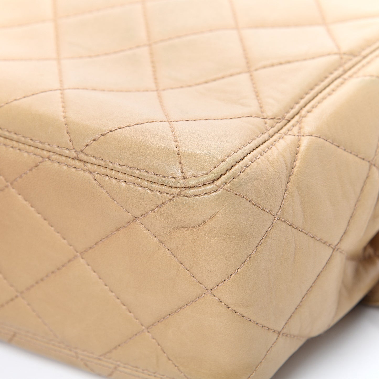 Lambskin Quilted Flap Shoulder Bag Beige