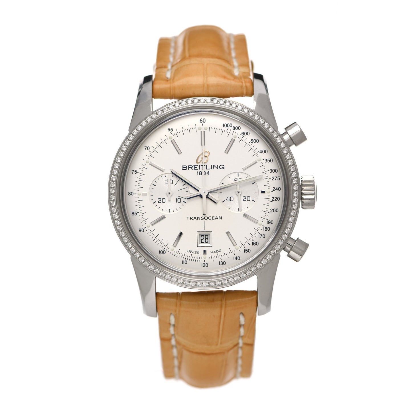 Stainless Steel Alligator Diamond 38mm Transocean Chronograph Limited Edition Automatic Watch A41310