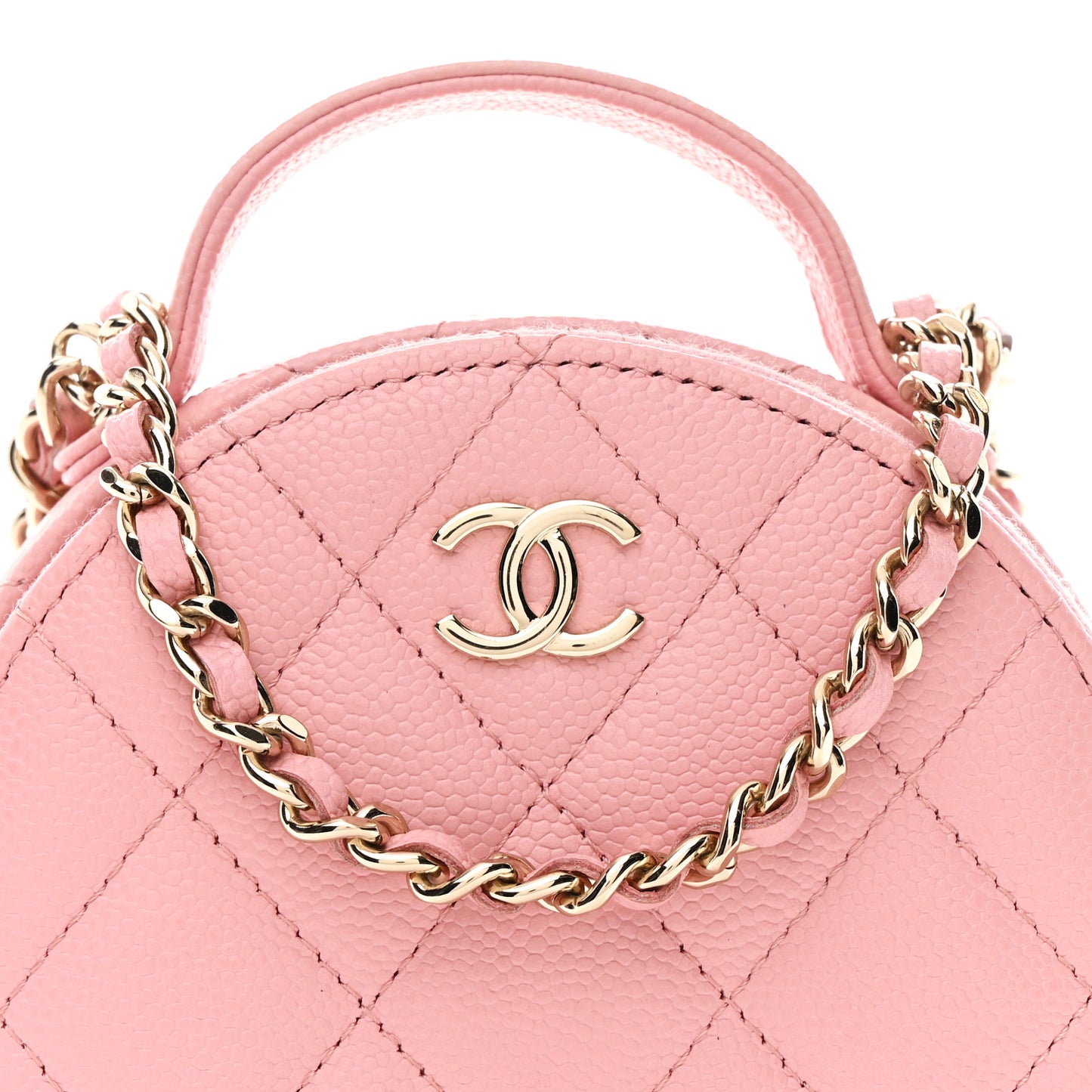 Caviar Quilted Round Handle With Care Vanity With Chain Pink