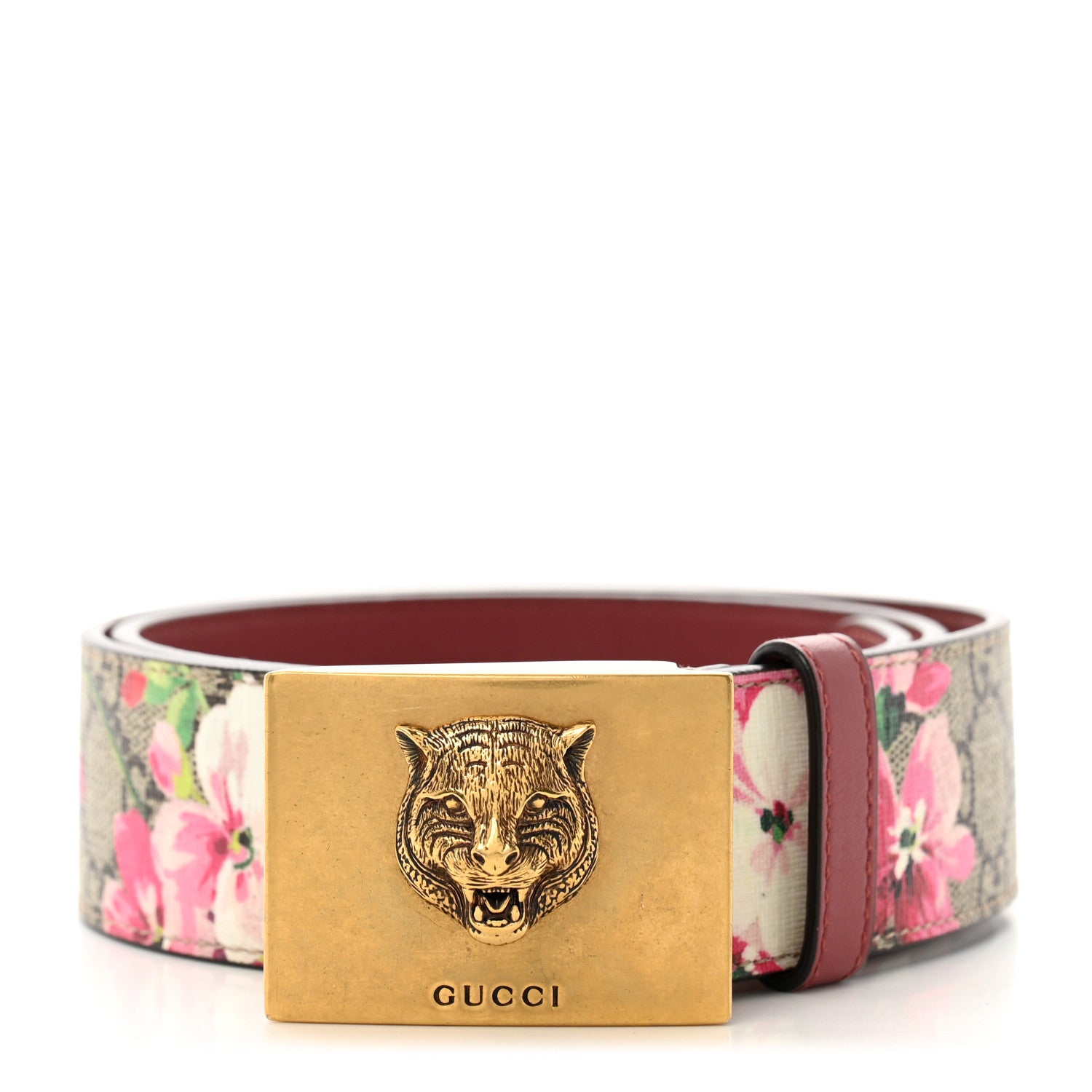 Gucci GG Plus Monogram Blooms Plaque Belt 80 32 Beige Multicolor Dry Rose 1 of 6