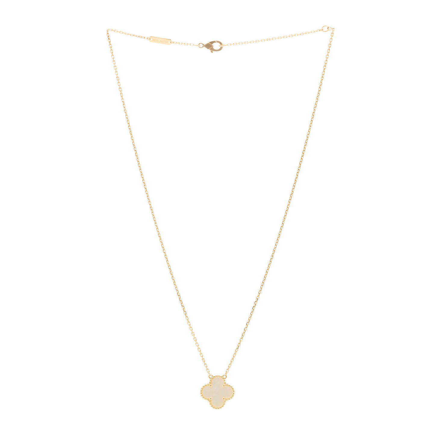 18K Yellow Gold Mother of Pearl Vintage Alhambra Pendant Necklace