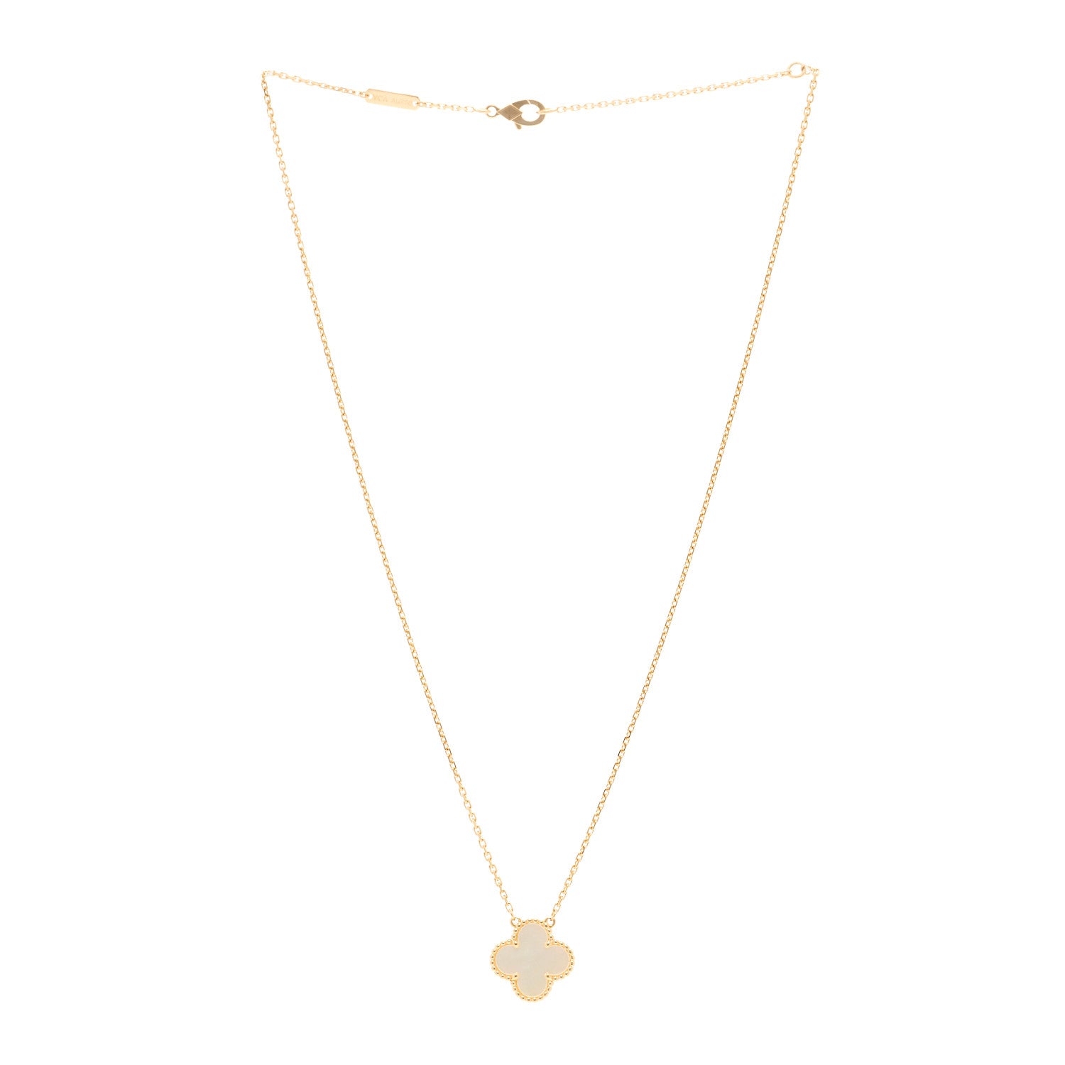 Van Cleef & Arpels 18K Yellow Gold Mother of Pearl Vintage Alhambra Pendant Necklace 3 of 4